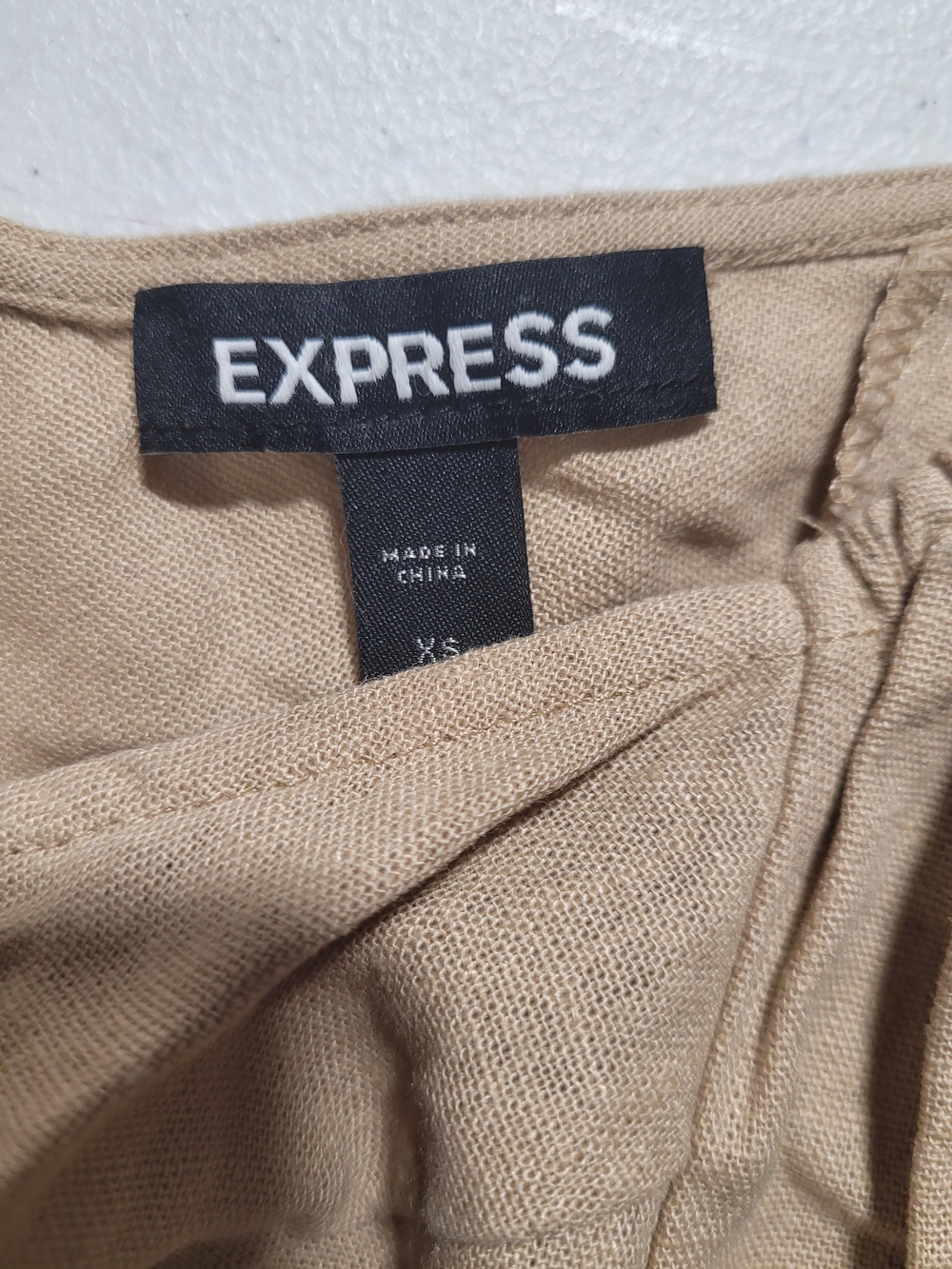 Express Beige Puff-Sleeve Button-Front Blouse - Picture 2 of 3